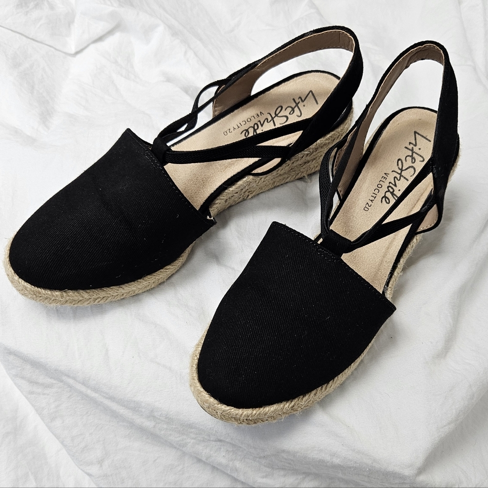 Life Stride Black Espadrille Wedges